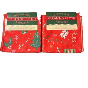New with Tags (2) Microfiber Reusable Christmas Design Cleaning Cloths SEE DESC